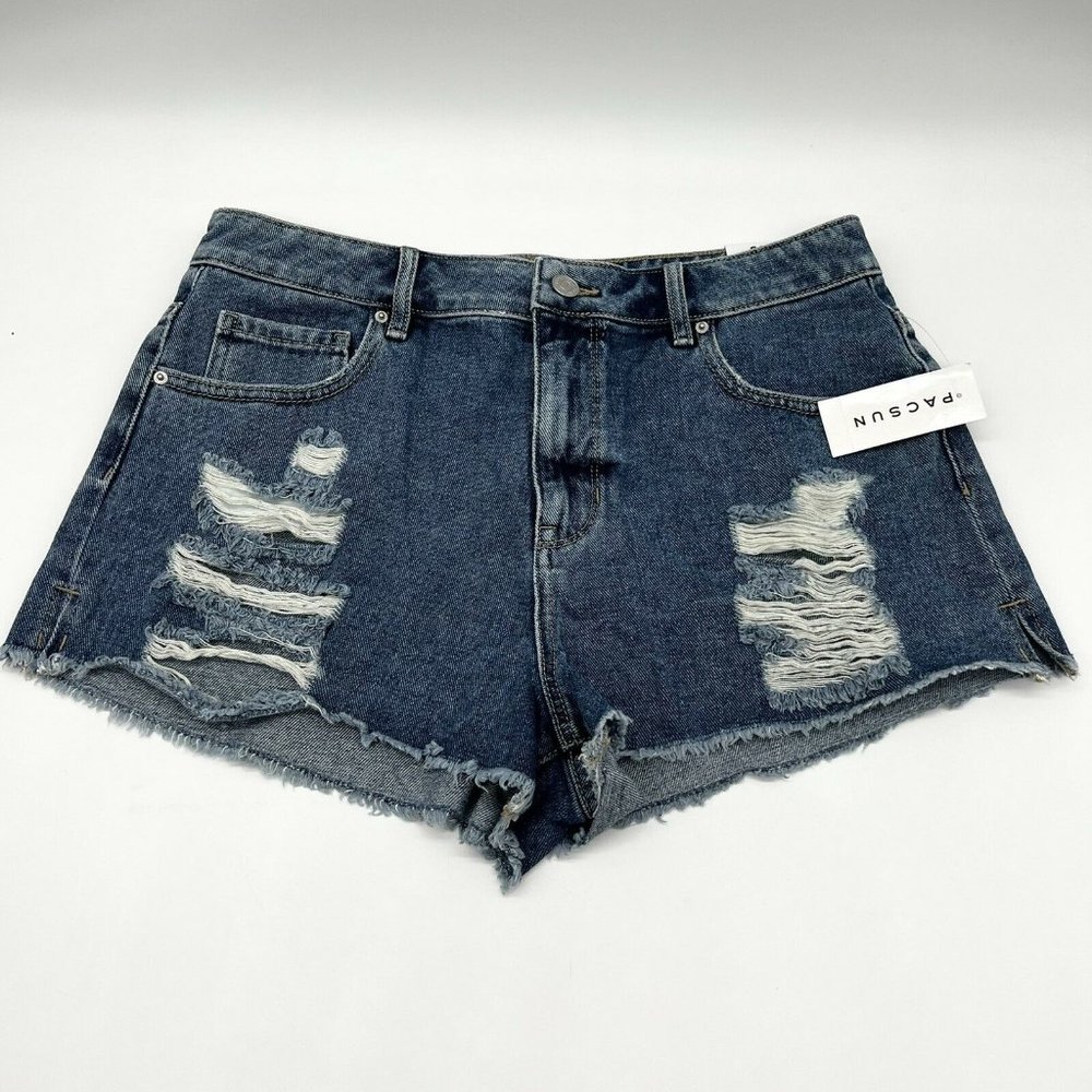 Pacsun High Rise Festival Distressed Denim Jean Shorts Medium Wash Size 29 NWT